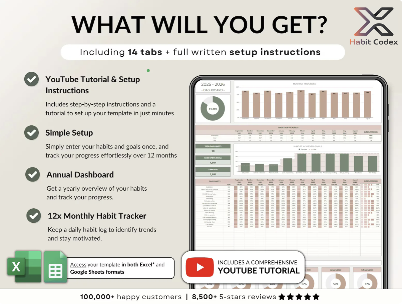 Habit Tracker for Excel & Google Sheets